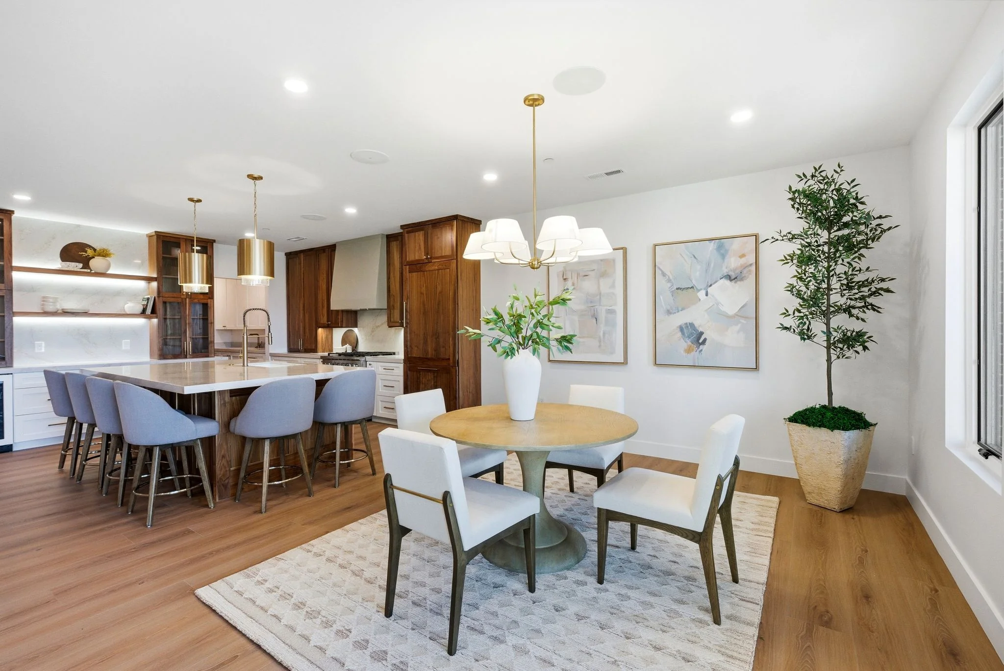 Sectional sofa in front of the fireplace at the Outlaw model