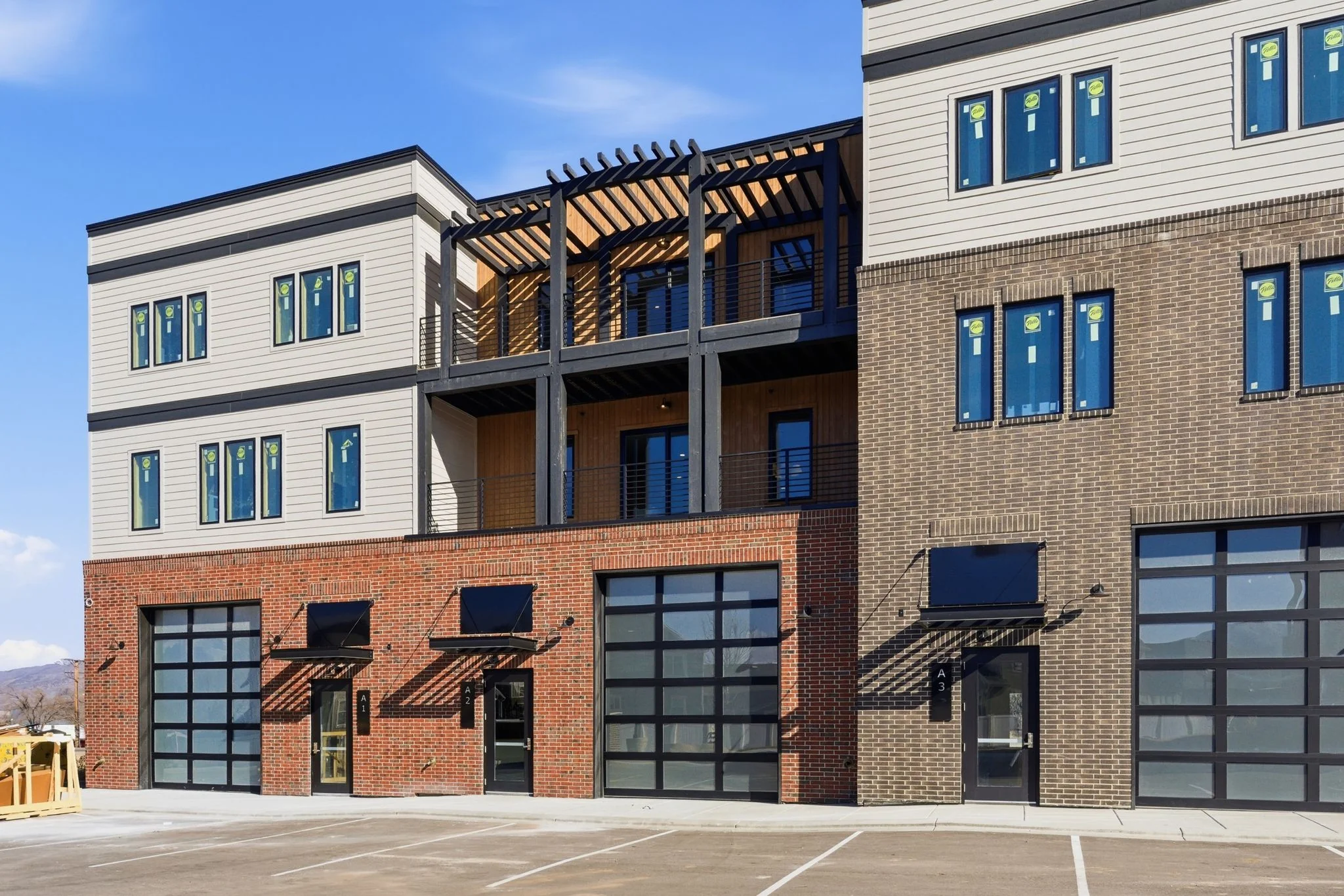 Approach view of Mountain View Commons buildings