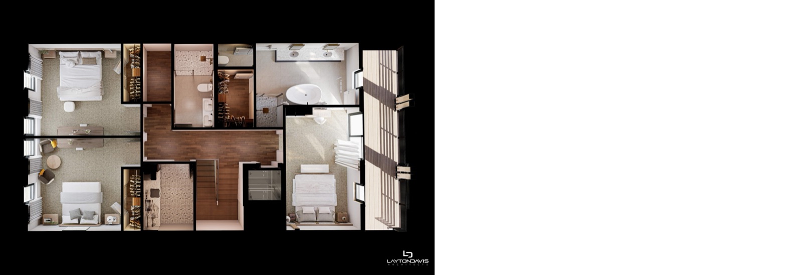 The Outlaw level 3 floor plan render — three bedrooms and two baths